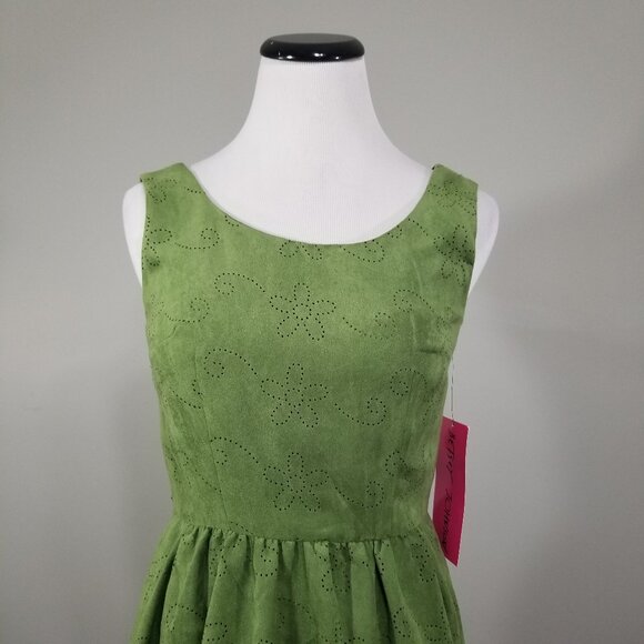 New Betsey Johnson Faux Suede Dress 2 Lazer Cut Skater Fit & Flare Coquette - Picture 3 of 15